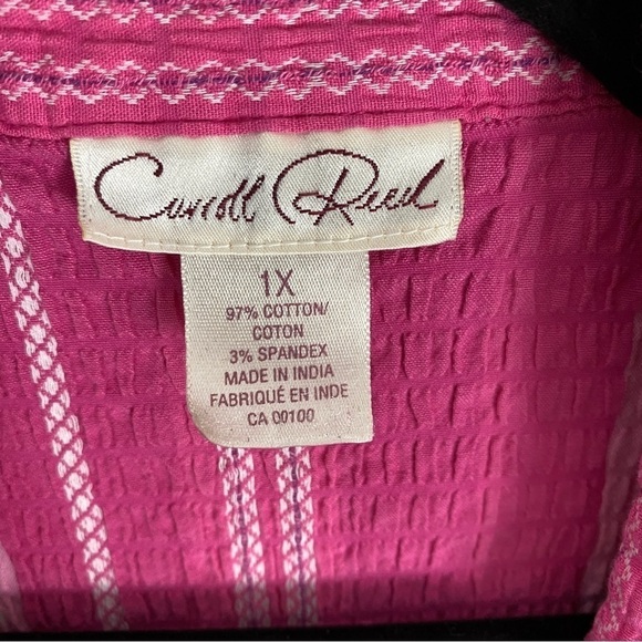 Carroll Reed Sleeveless Top Sz 1X Cotton Pink Seersucker Popover V Neck - Picture 6 of 9